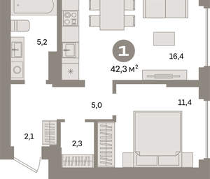 1-к квартира, вторичка, 42м2, 4/16 этаж