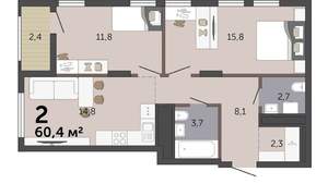 2-к квартира, вторичка, 60м2, 15/19 этаж