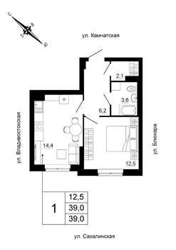 1-к квартира, вторичка, 39м2, 7/24 этаж