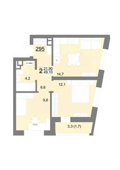 2-к квартира, строящийся дом, 49м2, 11/26 этаж