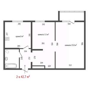 2-к квартира, вторичка, 43м2, 5/5 этаж
