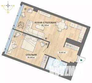 1-к квартира, строящийся дом, 62м2, 21/27 этаж