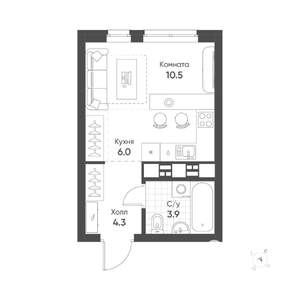 Студия квартира, строящийся дом, 25м2, 2/16 этаж