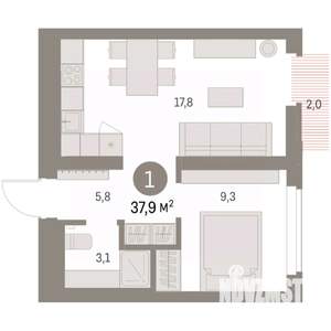 1-к квартира, вторичка, 39м2, 7/9 этаж