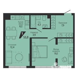 1-к квартира, вторичка, 56м2, 2/31 этаж