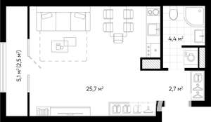 Студия квартира, вторичка, 35м2, 14/24 этаж