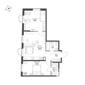2-к квартира, строящийся дом, 66м2, 8/16 этаж