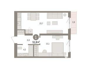 1-к квартира, вторичка, 52м2, 2/9 этаж