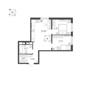 2-к квартира, строящийся дом, 61м2, 12/24 этаж
