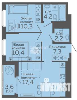 3-к квартира, вторичка, 54м2, 2/14 этаж