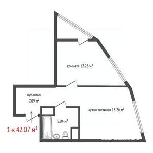 1-к квартира, вторичка, 42м2, 3/26 этаж