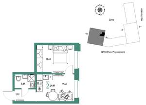 2-к квартира, строящийся дом, 30м2, 5/25 этаж