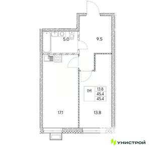 1-к квартира, вторичка, 45м2, 12/31 этаж