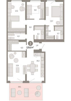 3-к квартира, вторичка, 130м2, 2/16 этаж