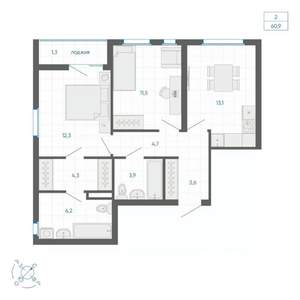 2-к квартира, вторичка, 61м2, 26/32 этаж