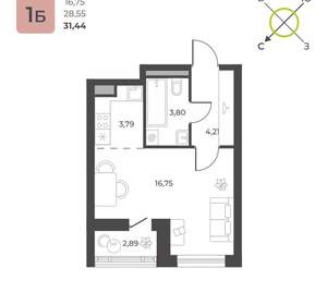 Студия квартира, вторичка, 31м2, 14/16 этаж