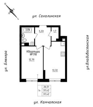1-к квартира, строящийся дом, 37м2, 15/25 этаж