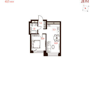 1-к квартира, вторичка, 43м2, 6/8 этаж