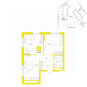 2-к квартира, вторичка, 55м2, 3/24 этаж