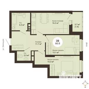 2-к квартира, сданный дом, 67м2, 2/25 этаж