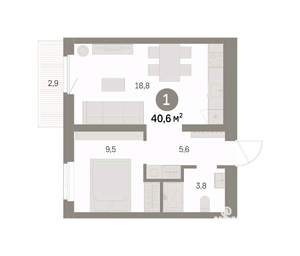 1-к квартира, вторичка, 41м2, 5/9 этаж