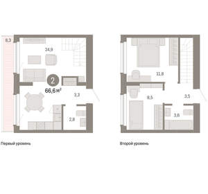 2-к квартира, вторичка, 67м2, 8/9 этаж