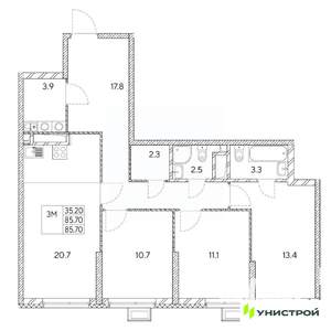 3-к квартира, вторичка, 86м2, 24/31 этаж