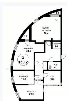 3-к квартира, вторичка, 139м2, 7/14 этаж