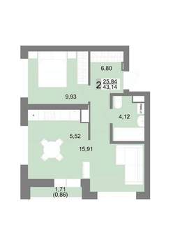 2-к квартира, вторичка, 43м2, 8/27 этаж