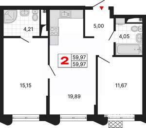 2-к квартира, вторичка, 60м2, 5/25 этаж