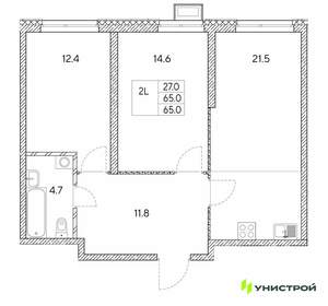 2-к квартира, вторичка, 65м2, 12/30 этаж