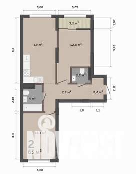 2-к квартира, строящийся дом, 63м2, 6/12 этаж