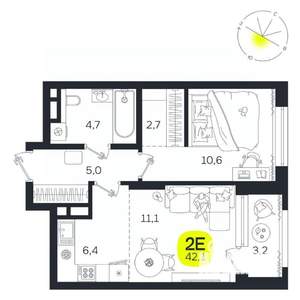 2-к квартира, вторичка, 42м2, 15/27 этаж