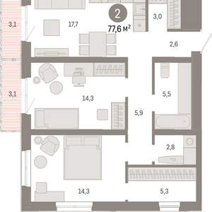 2-к квартира, вторичка, 78м2, 13/24 этаж