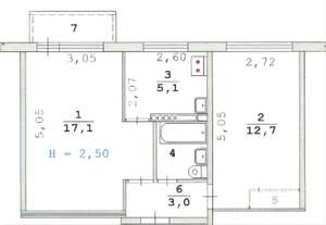 2-к квартира, вторичка, 42м2, 5/5 этаж