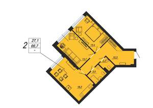 2-к квартира, строящийся дом, 66м2, 2/24 этаж