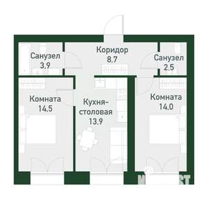 2-к квартира, вторичка, 57м2, 3/4 этаж
