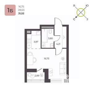 Студия квартира, строящийся дом, 30м2, 9/16 этаж