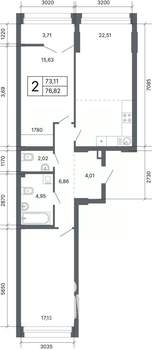 2-к квартира, вторичка, 77м2, 12/24 этаж