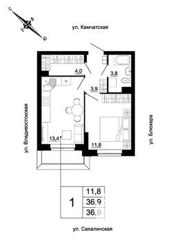 1-к квартира, строящийся дом, 37м2, 3/24 этаж