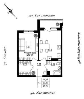 1-к квартира, строящийся дом, 41м2, 20/25 этаж