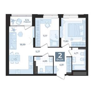 2-к квартира, вторичка, 65м2, 11/23 этаж