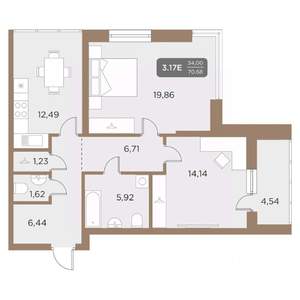 3-к квартира, вторичка, 71м2, 23/24 этаж