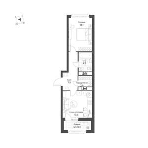 1-к квартира, строящийся дом, 43м2, 8/16 этаж