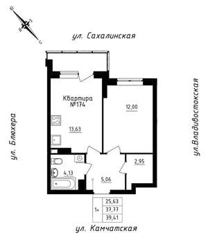 1-к квартира, строящийся дом, 39м2, 15/25 этаж