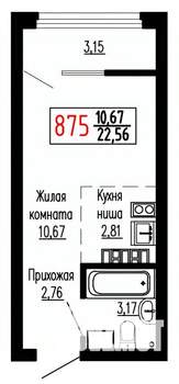 Студия квартира, строящийся дом, 23м2, 24/27 этаж