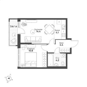 1-к квартира, строящийся дом, 40м2, 7/15 этаж