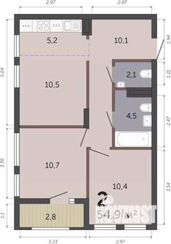 2-к квартира, вторичка, 55м2, 6/19 этаж