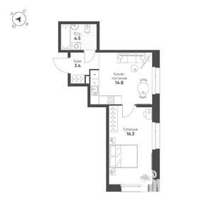 1-к квартира, вторичка, 39м2, 5/16 этаж