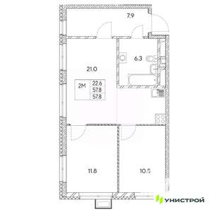 2-к квартира, вторичка, 58м2, 22/31 этаж